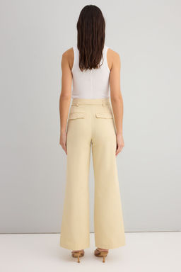 Trendyolmilla Bej Butter Ac?k Sar? %100 Pamuk Gabardin Kemerli Wide Leg/Genis Paca Pantolon TWOSS25PL00115 фото 5