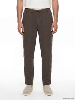 Regular Fit Keten G?r?n?ml? Erkek Pantolon