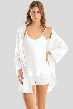 Trendyolmilla Lacivert 3lu Paket Saten Dokuma Sabahl?k + Pijama Tak?m? THMSS25PT00415