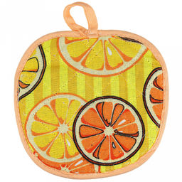 Прихватка с запахом 19х19см "Апельсинки, вид 5", форма "Яблоко", рогожка 171г/м2, хлопок 100%, наполнитель - ватин 280г/м2, на пластмассовом подвесе, "Домашняя мода" (Россия)