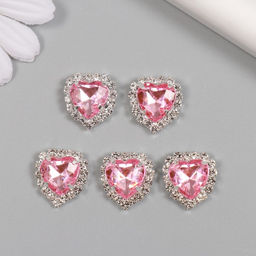 Цена за 5 шт. Декор для творчества металл «Медальон сердце в стразах», розовый, 1.8×1.7 см