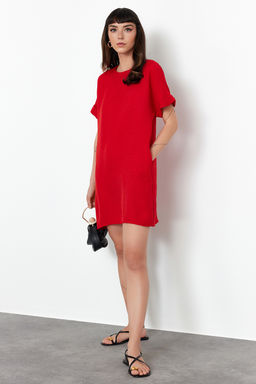 K?rm?z? Duz Kesim Mini Dokuma Elbise TWOSS24EL00765 - Trendyolmilla фото 3