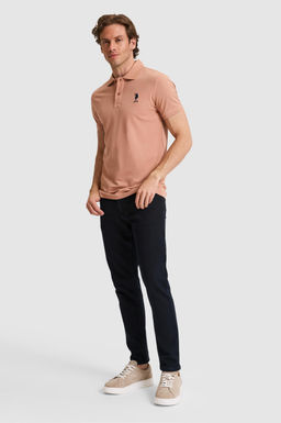 Erkek Slim Fit Polo Yaka Pudra Basic Ti__rt