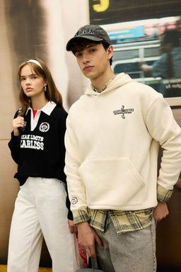 Толстовка свободного покроя с капюшоном и принтом на спине - Defacto фото 2