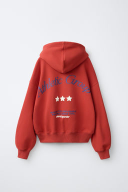 SUDADERA CAPUCHA ESTAMPADO TEXTO / Rojo - Zara фото 4