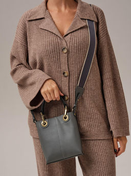 Сумка кожаная кросс-боди Deboro 30347 серый/сафьяно