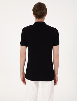 Siyah Slim Fit _rme Dokulu Polo Yaka Ti__rt