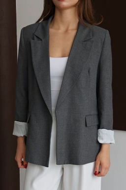 Antrasit Cizgili Astarl? Normal/Regular Kal?p Dokuma Blazer Ceket TWOAW26BC00042