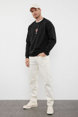TRENDYOL MAN Oversize/Genis Kesim Bisiklet Yaka Dokulu Nak?s Detayl? Sweatshirt TMNAW25SW00155 - Trendyolmilla фото 2