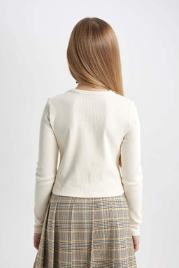 Облегающая футболка с круглым вырезом и длинными рукавами в рубчик для девочек - Defacto фото 7