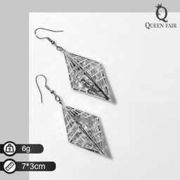 Серьги висячие Ромб объёмный, цвет серебро, 7см