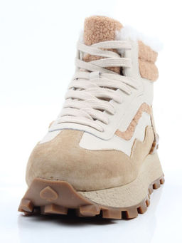 04-WG042-2M BEIGE/WHITE Кроссовки зимние женские (натуральная кожа, натуральная замша, 100% шерсть)