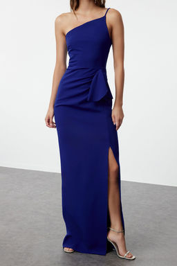 TRENDYOLMILLA Saks Detayl? Dokuma Uzun S?k Abiye Elbise TPRSS20AE0274 фото 4