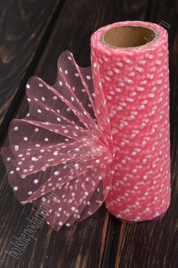 Фатин в горошек 15 см*10 ярд (SF-2941) коралловый №43