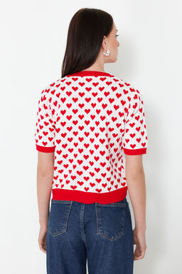 K?rm?z? Bisiklet Yaka Kalp Desenli Ince Triko Bluz TWOSS21KZ0008 - Trendyolmilla фото 6