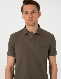 Haki Slim Fit %100 Pamuk K_vr_lmaz Amerikan Pike Polo Yaka Basic Ti__rt