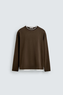 T-SHIRT WITH CONTRAST DOUBLE-LAYER HEMS - Zara фото 15