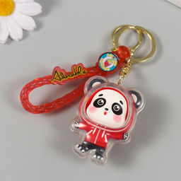 Брелок для ключей на кольце с карабином, ремешком «Панда в красной толстовке», резина, 5.5×4×3.5 см