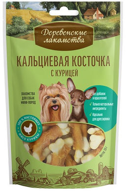 Деревенские лакомства для мини-пород Кальциевая косточка с курицей 55г, 100шт кор