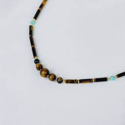 Колье из Тигрового глаза и Амазонита 82 см