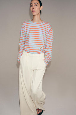 CAMISETA ALGOD?N Y LINO RAYAS / Azul pastel - Zara фото 4