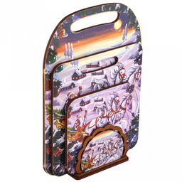 Счастья, Радости, УдачиКомлект деревянный 4 предмета: доска разделочная 29х21х0,6см; доска разделочная 21х19,5х0,6см; подставка под горячее 14,5х14,5х0,8см; салфетница 12,5х8,5х4см (Россия) - Домашняя мода фото 3