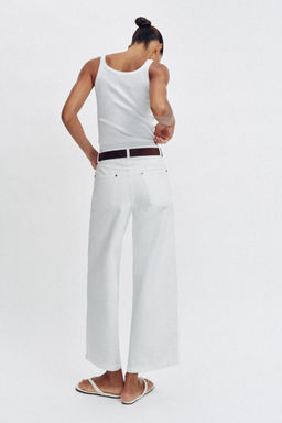 JEANS WIDE LEG CROPPED TIRO ALTO CINTUR?N / Blanco