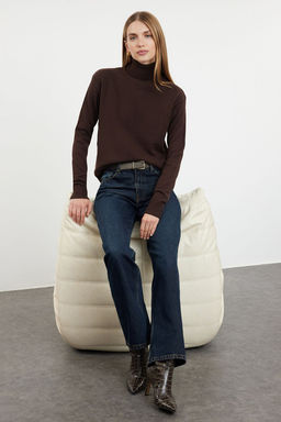 Koyu Kahverengi Yunlu Bal?kc? Yaka Triko Kazak TWOAW25KZ00026 - Trendyolmilla фото 2