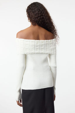 Pudra Yumusak Dokulu Carmen Yaka Ak?tma Detayl? Triko Kazak TWOAW25KZ00228 - Trendyolmilla фото 10