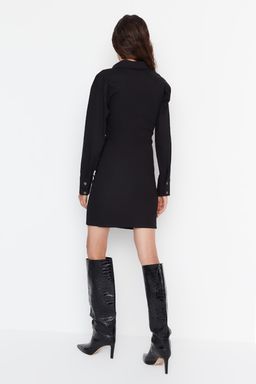 TRENDYOLMILLA Limited Edition Siyah Vucuda Oturan Drape Detayl? Mini Gabardin Dokuma Elbise TWOAW21EL1388