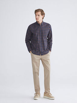 Regular Fit Uzun Kollu Ekose Gabardin Erkek G?mlek