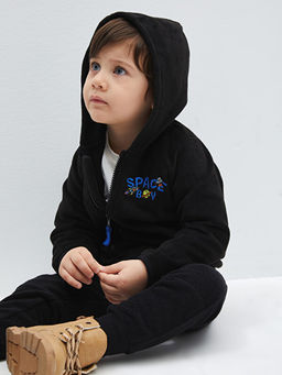 Kap??onlu Uzun Kollu Nak??l? Polar Erkek Bebek Fermuarl? Sweatshirt