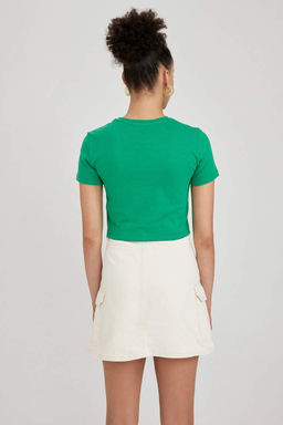 Базовая футболка классного кроя в рубчик с короткими рукавами - Defacto фото 3