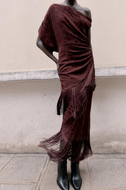 ASYMMETRIC DEVOURED FRINGE MIDI DRESS - Zara фото 5