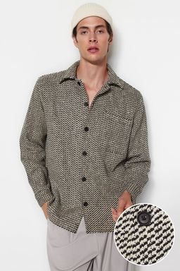 TRENDYOL MAN Siyah Unisex Regular Fit Diagonel Desenli Dokulu Kal?n K?sl?k Gomlek Ceket TMNAW24GO00070