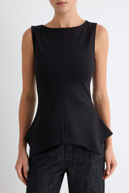 Siyah D_z Kay_k Yaka Peplum Asimetrik Kolsuz _rme Bluz TWOAW27BZ00265 - Trendyolmilla фото 3