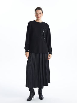 Bisiklet Yaka Pul Payetli Oversize Kad?n Sweatshirt