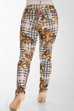 Брюки облегающие в клетку с цветами - Almond фото 2