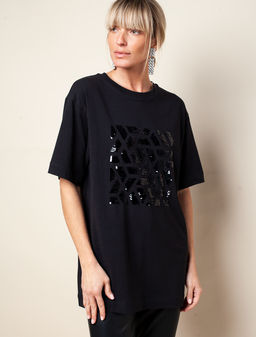 VILATTE / Футболка из премиального хлопка с авторским принтом пайетками  фото 6