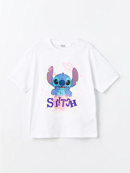 Bisiklet Yaka Stitch Bask?l? K?sa Kollu K?z ?ocuk Ti??rt