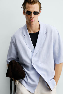 CAMISA KIMONO VISCOSA - LINO / Celeste - Zara фото 5
