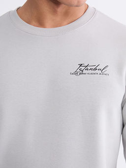 Bisiklet Yaka Bask?l? Erkek Sweatshirt