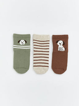 Bask?l? Erkek Bebek Soket ?orap 3l?