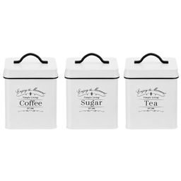 Набор банок д/сыпучих продуктов 3 пр.1,5 л 12*12*16 см "Tea, coffee, sugar" + крышки с ручками