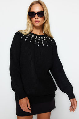 Ekru Yumusak Dokulu Mucevherli Triko Kazak TWOAW24KZ00685 - Trendyolmilla фото 8