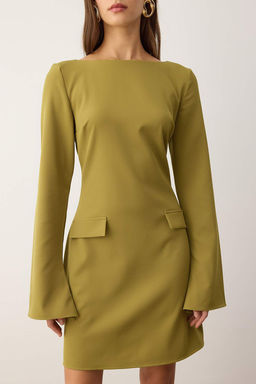 Yag Yesil Duz Cep Detayl? K?sa / Mini Dokuma Elbise TWOAW26EL00183 - Trendyolmilla фото 3