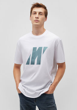 M Logo Bask?l? Beyaz Tisort
