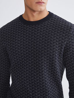 Bisiklet Yaka Desenli Erkek Triko Kazak