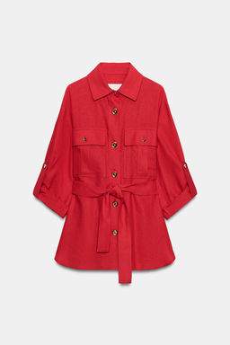 CHAQUETA SAFARI CON LINO CINTUR?N / Rojo - Zara фото 7