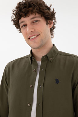Мужская базовая рубашка цвета хаки с длинным рукавом - U.s. polo assn фото 10